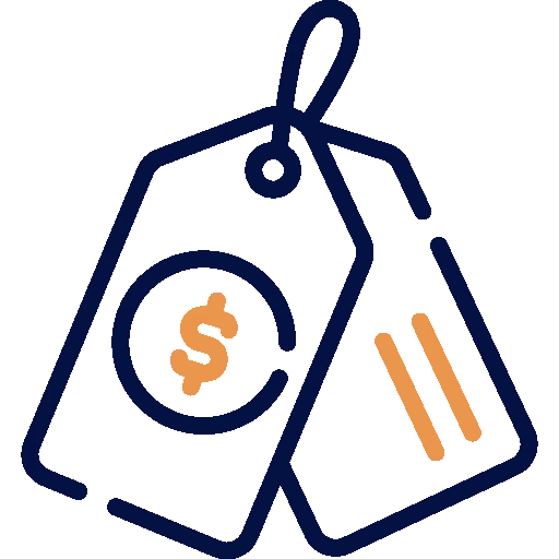 Domain pricing icon with tag symbol representing affordable and transparent domain costs